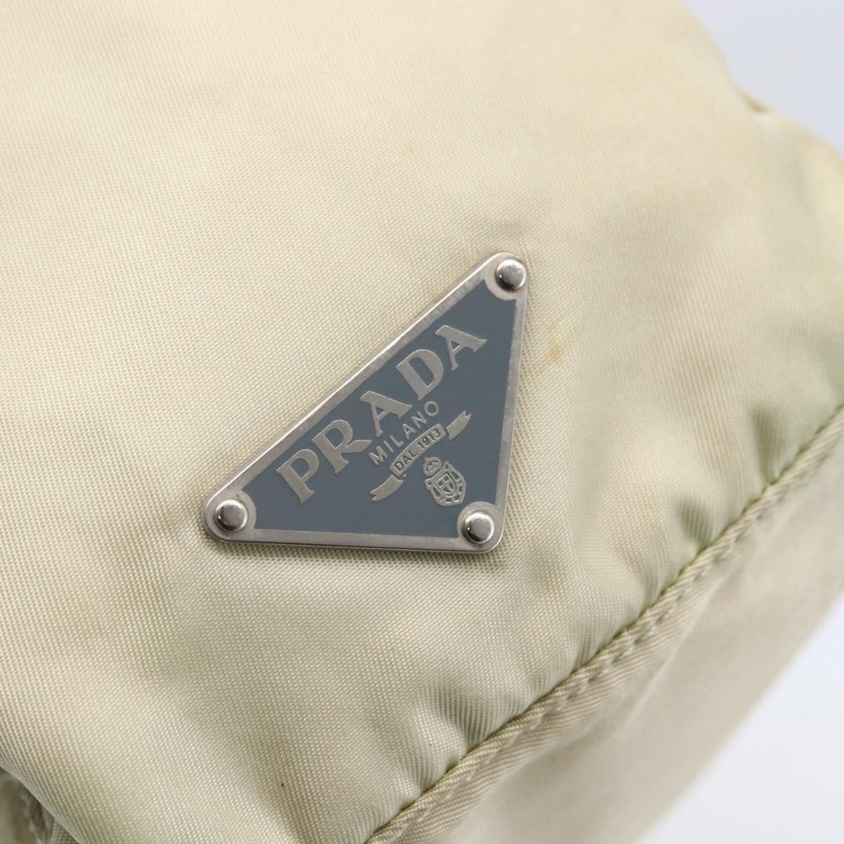 PRADA Shoulder Bag Nylon Leather Beige Silver Auth bs31155