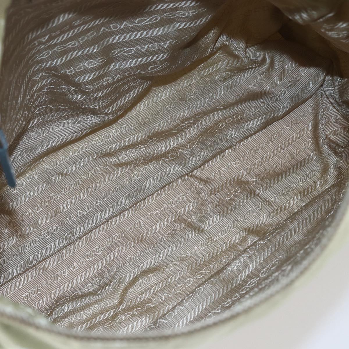 PRADA Shoulder Bag Nylon Leather Beige Silver Auth bs31155