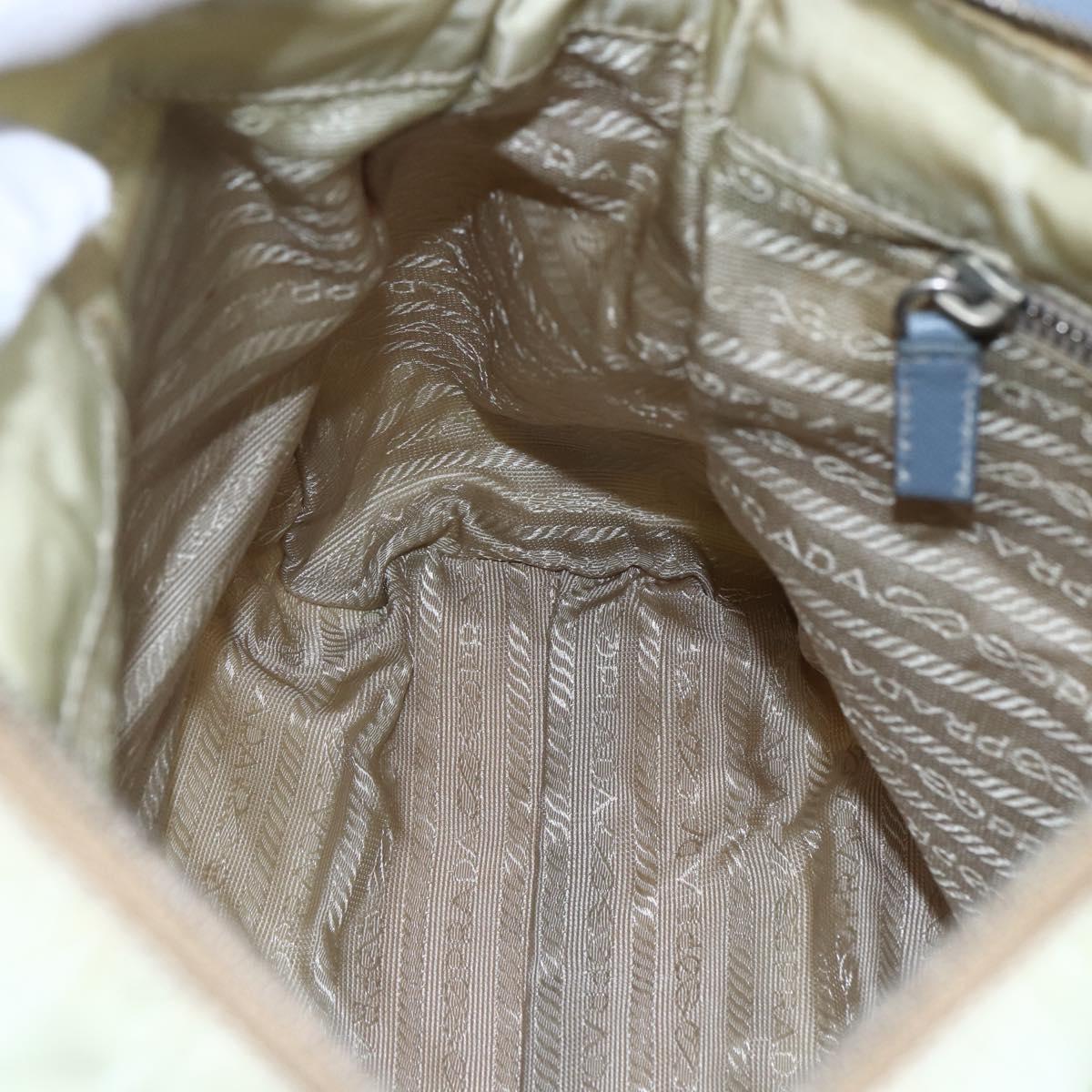 PRADA Shoulder Bag Nylon Leather Beige Silver Auth bs31155