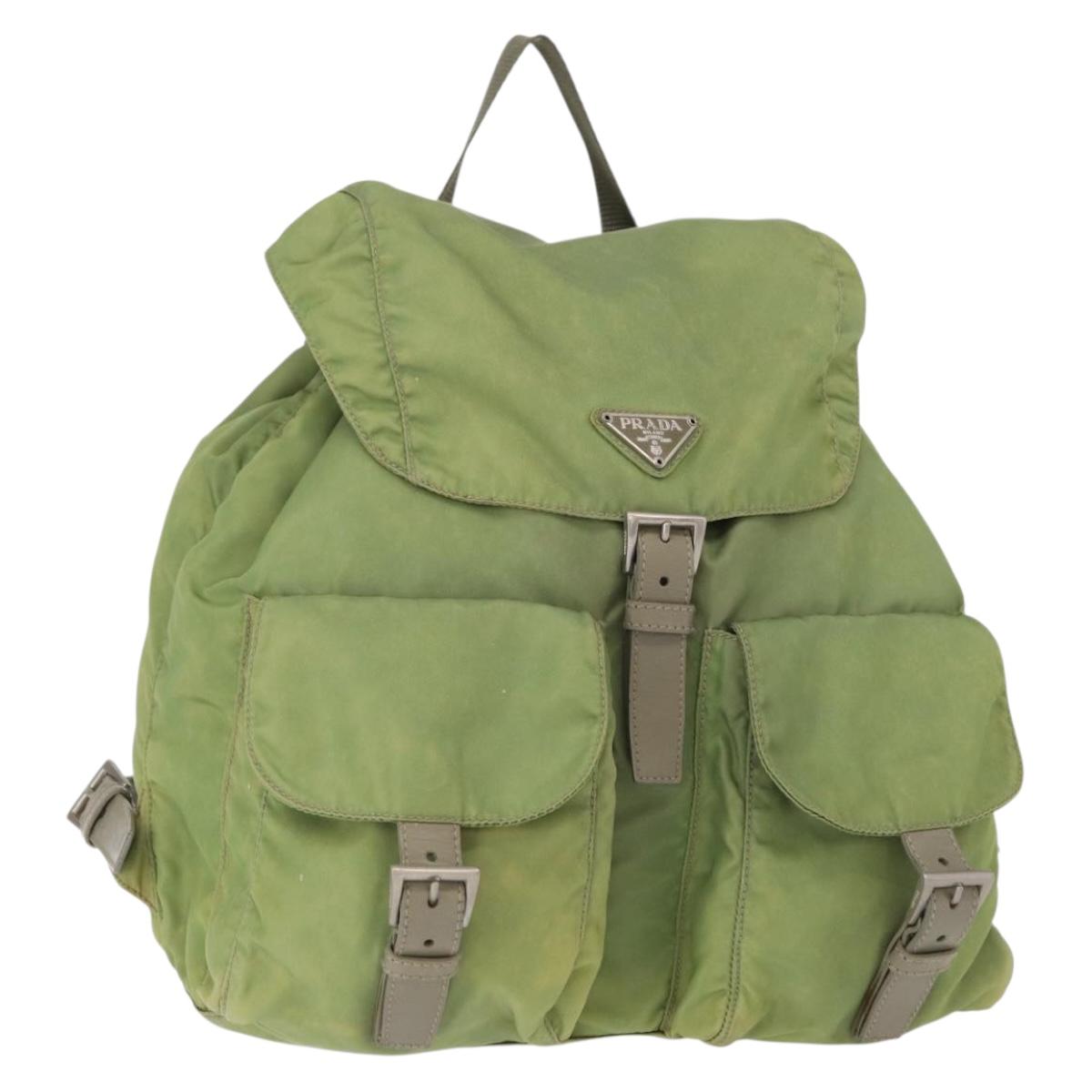PRADA Backpack Nylon Green Silver Auth bs31165