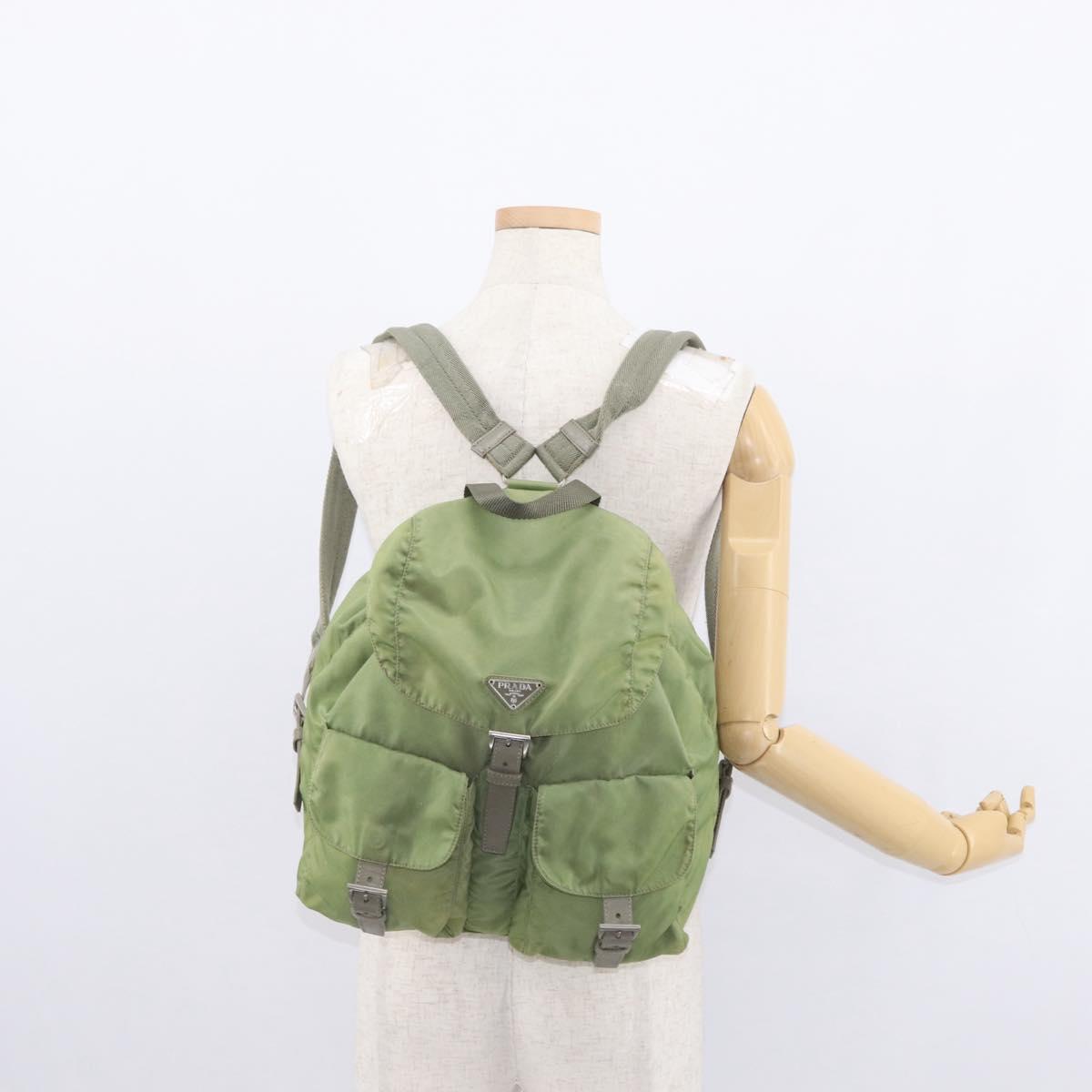 PRADA Backpack Nylon Green Silver Auth bs31165