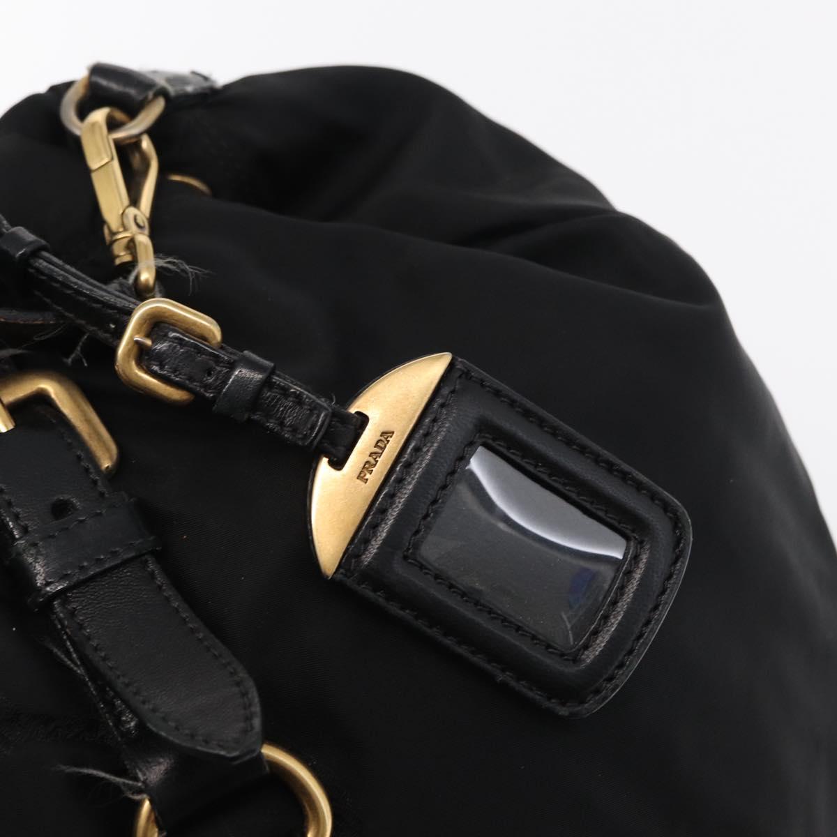 PRADA Tote Bag Nylon Leather 2way Black Gold Auth bs31167