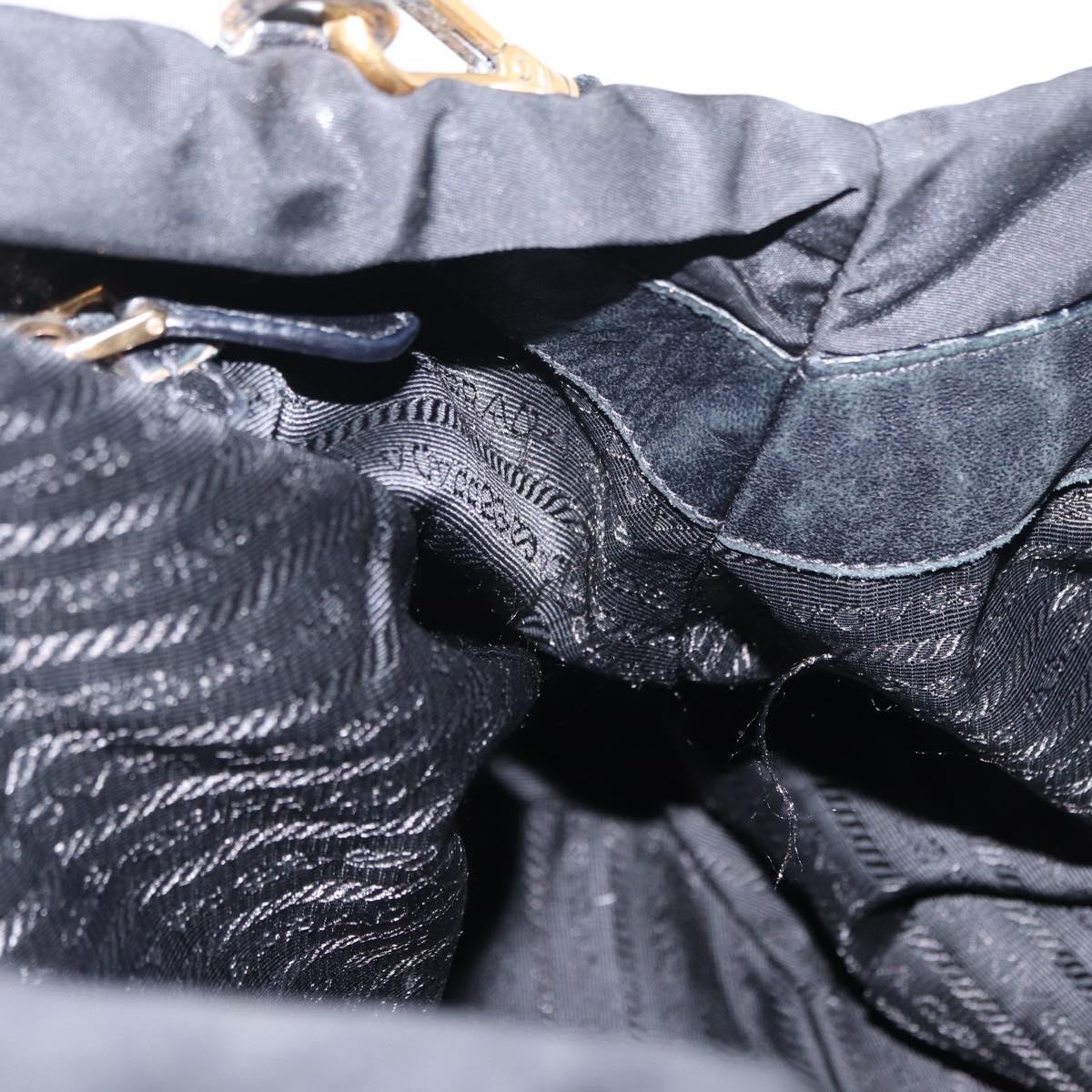 PRADA Tote Bag Nylon Leather 2way Black Gold Auth bs31167