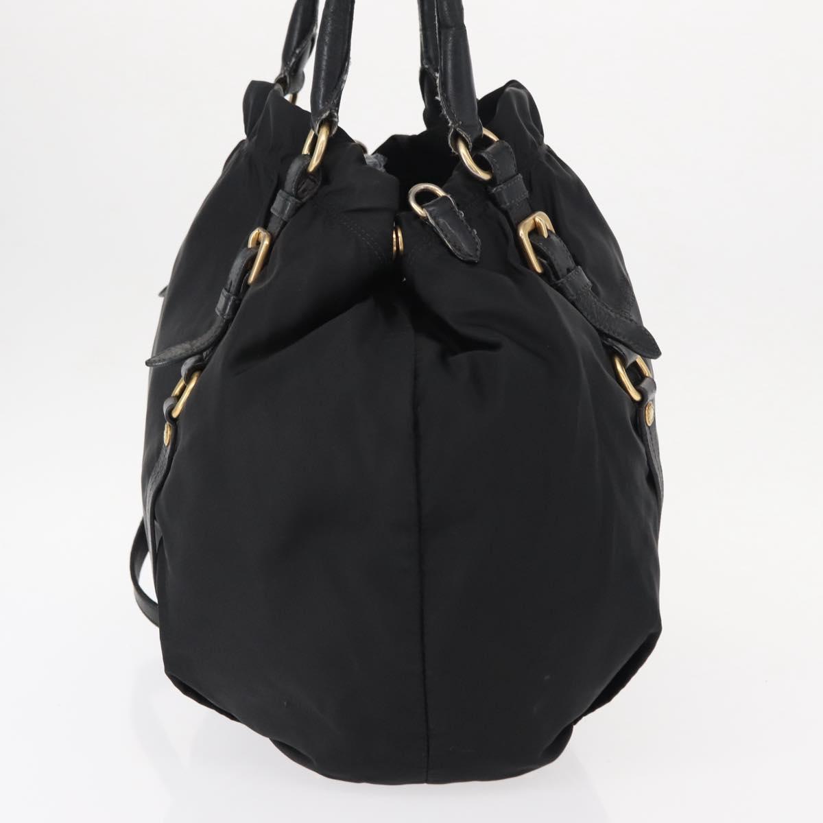 PRADA Tote Bag Nylon Leather 2way Black Gold Auth bs31167