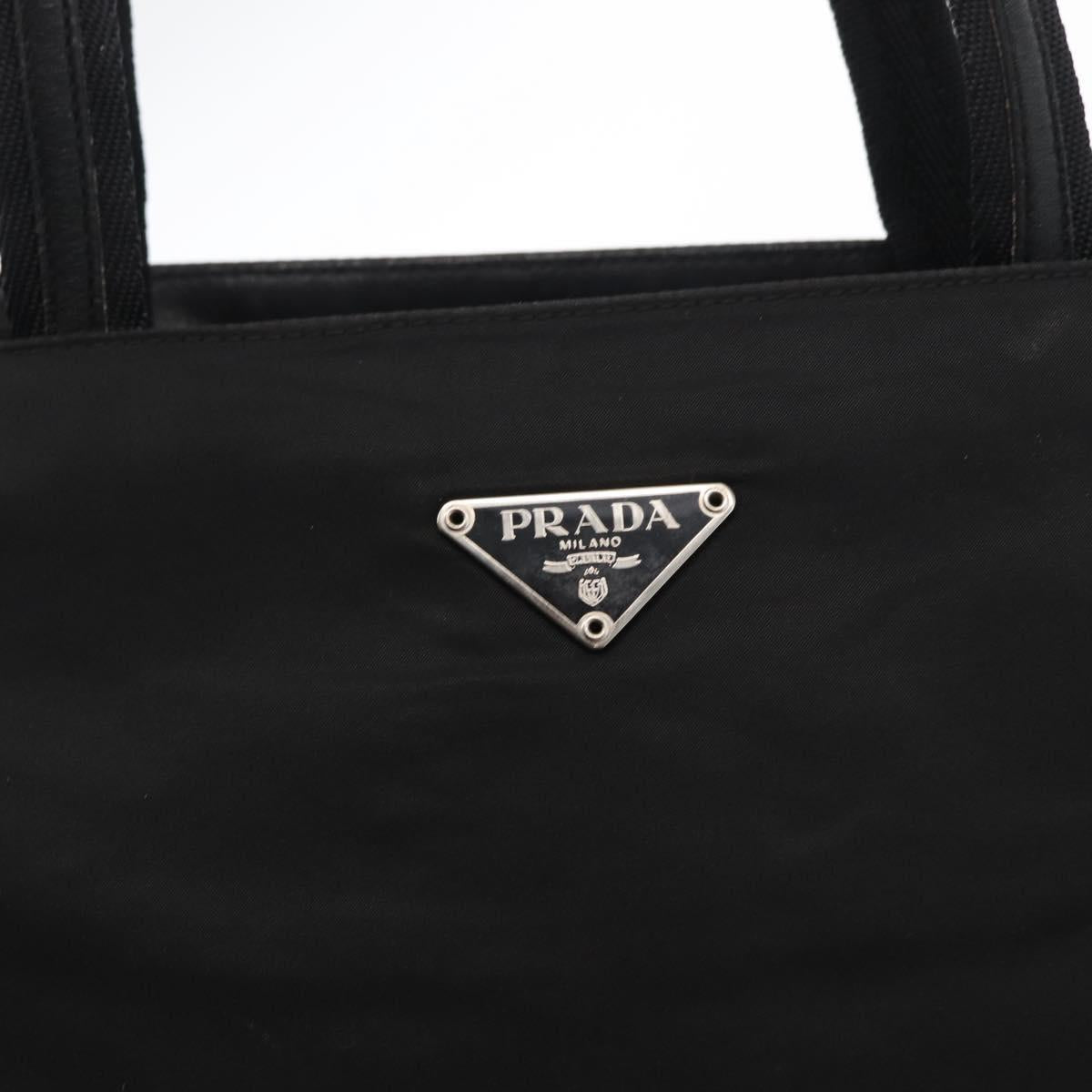 PRADA Tote Bag Nylon Black Silver Auth bs31170