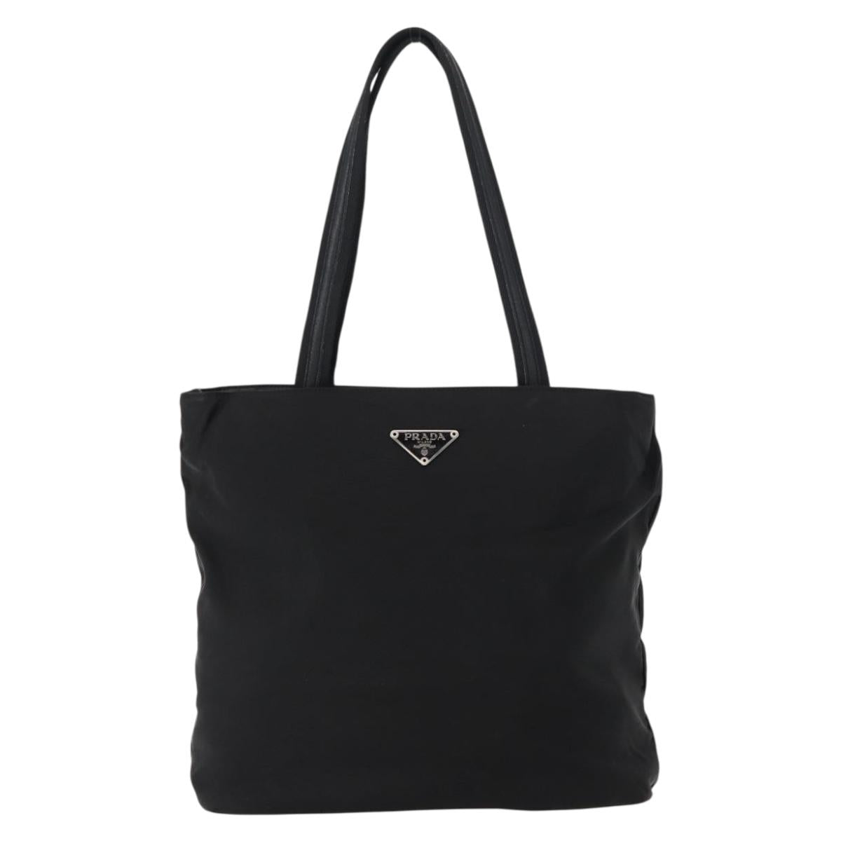 PRADA Tote Bag Nylon Black Silver Auth bs31170
