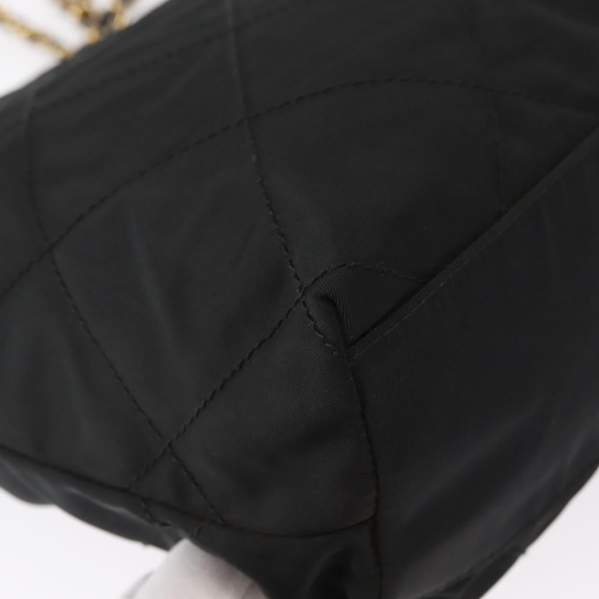 PRADA Chain Hand Bag Nylon Black Gold Auth bs31172