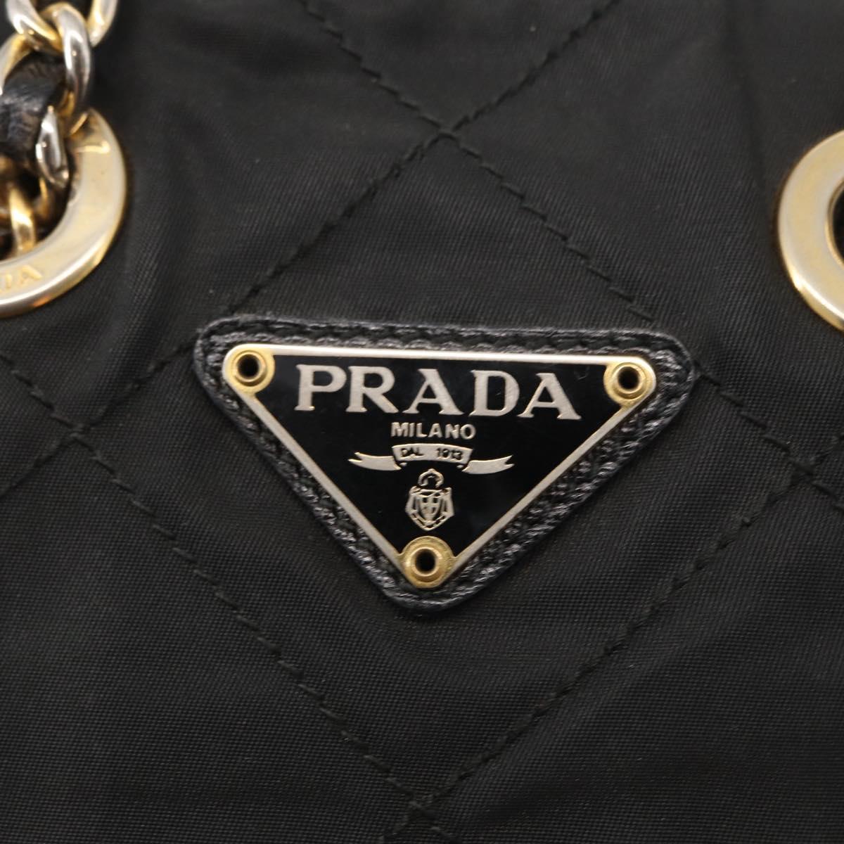 PRADA Chain Hand Bag Nylon Black Gold Auth bs31172