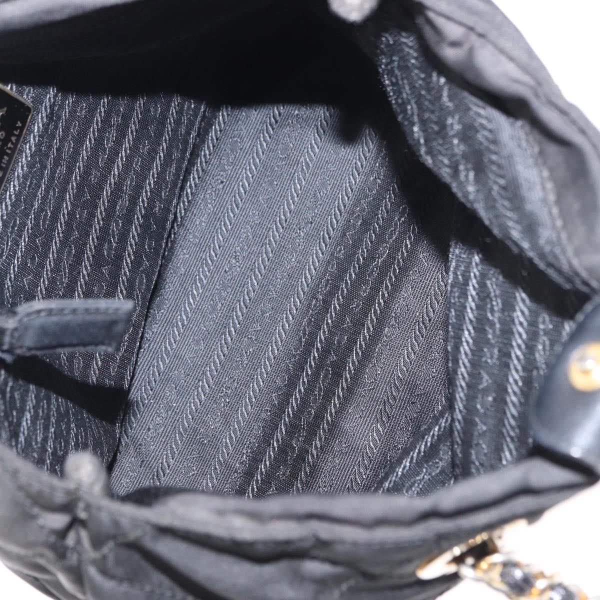 PRADA Chain Hand Bag Nylon Black Gold Auth bs31172