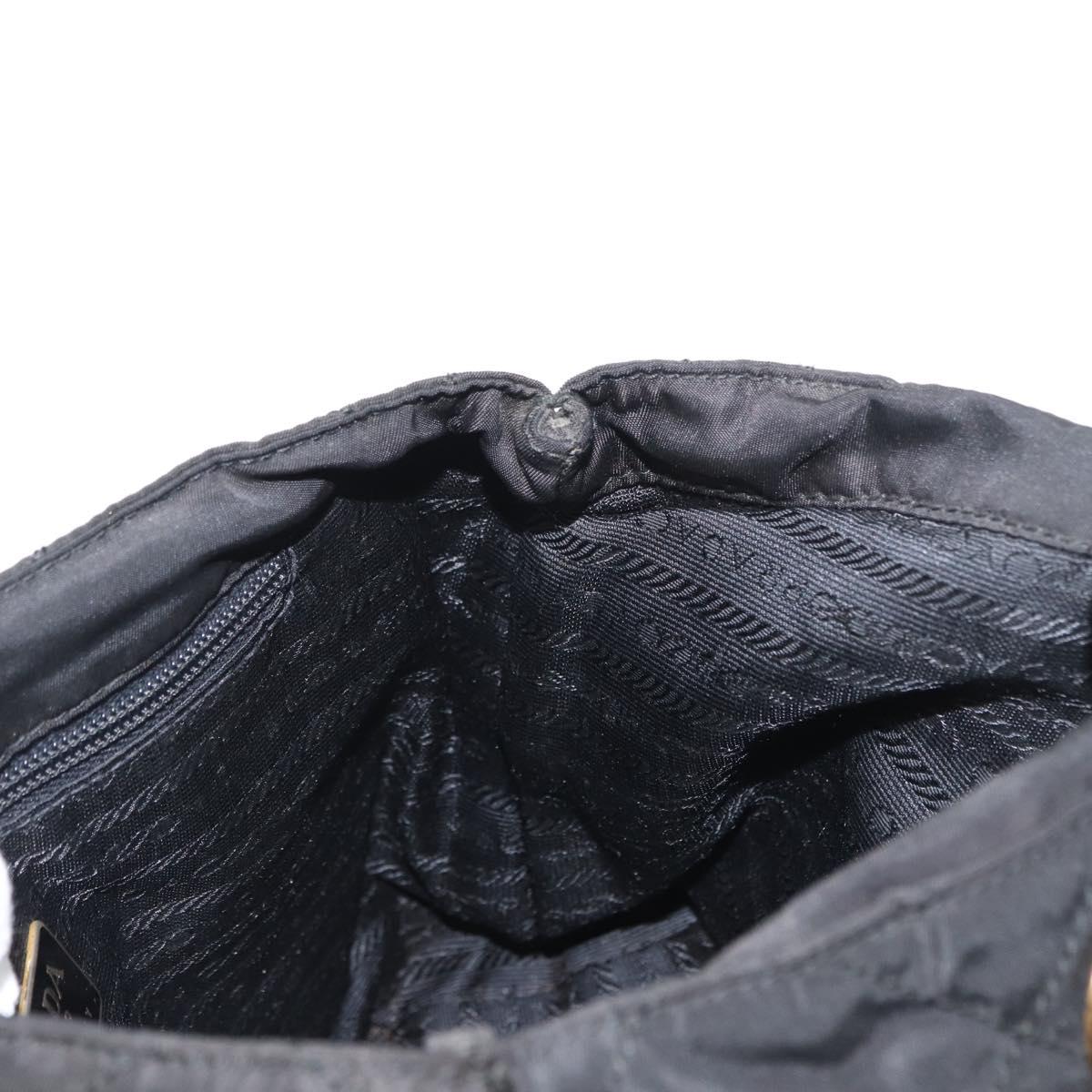 PRADA Chain Hand Bag Nylon Black Gold Auth bs31172