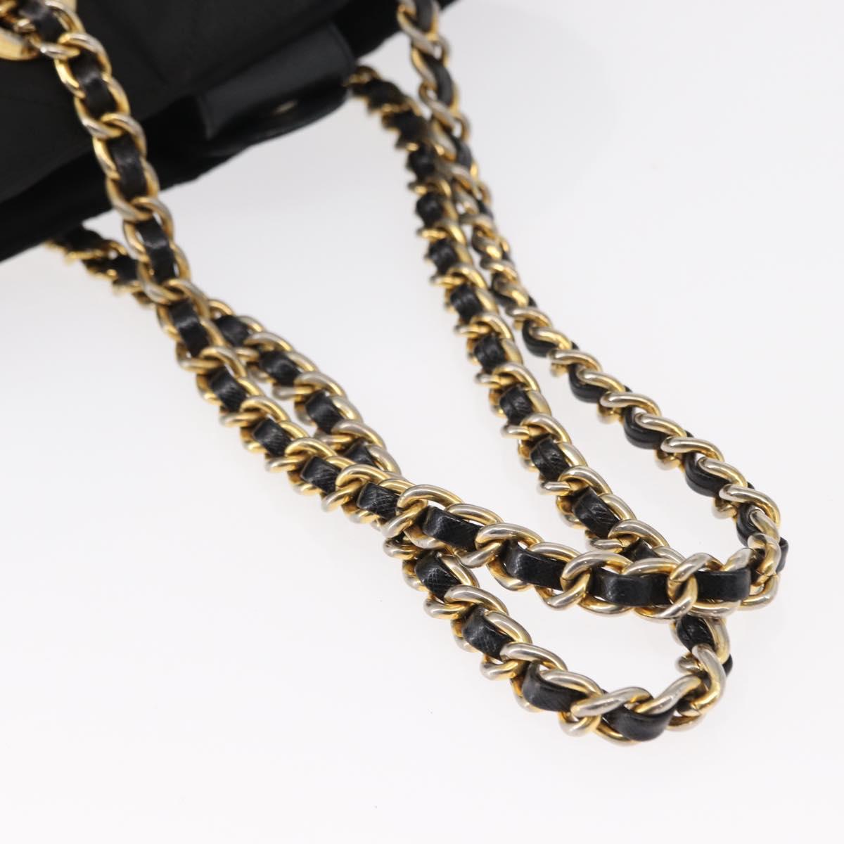 PRADA Chain Hand Bag Nylon Black Gold Auth bs31172