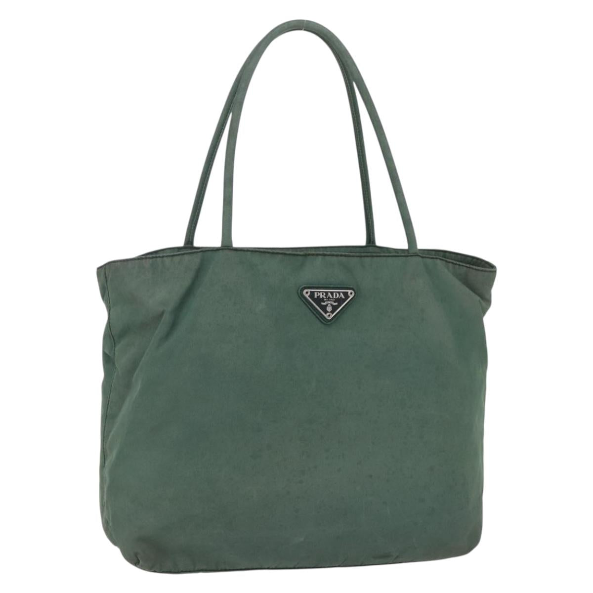 PRADA Tote Bag Nylon Khaki Silver Auth bs31174