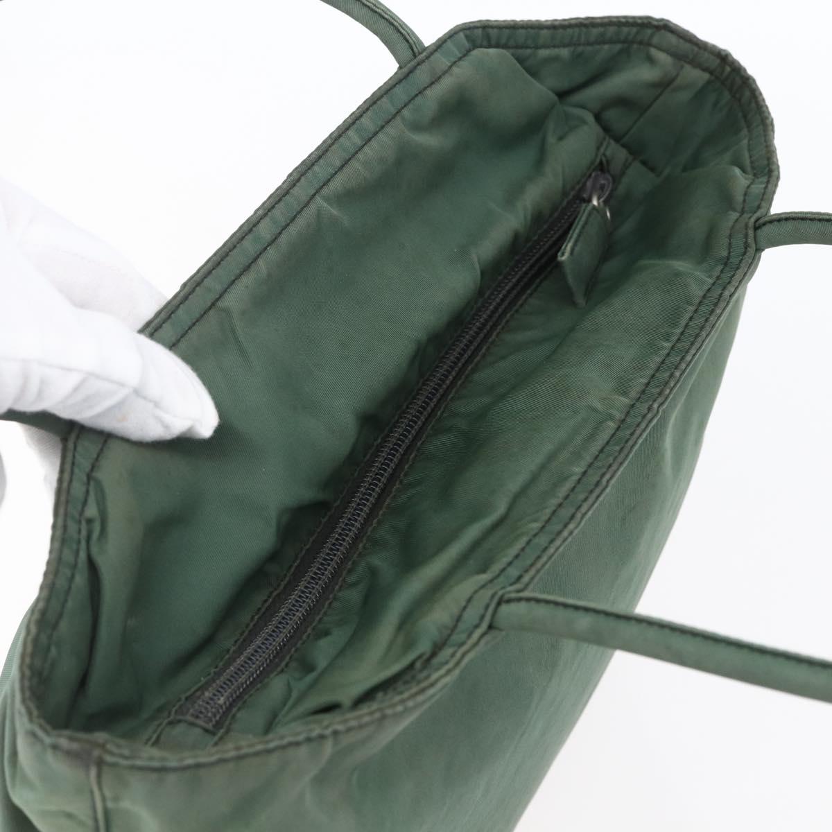 PRADA Tote Bag Nylon Khaki Silver Auth bs31174