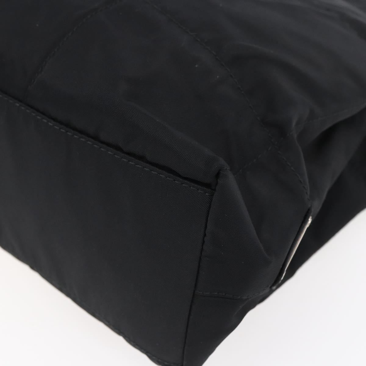 PRADA Tote Bag Nylon Black Silver Auth bs31175