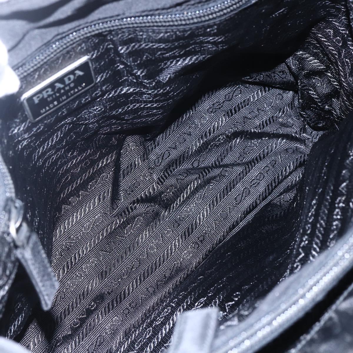 PRADA Tote Bag Nylon Black Silver Auth bs31175