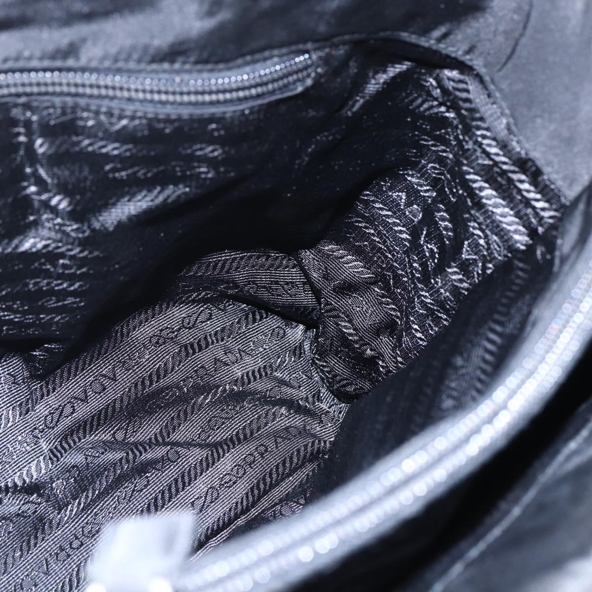 PRADA Tote Bag Nylon Black Silver Auth bs31175