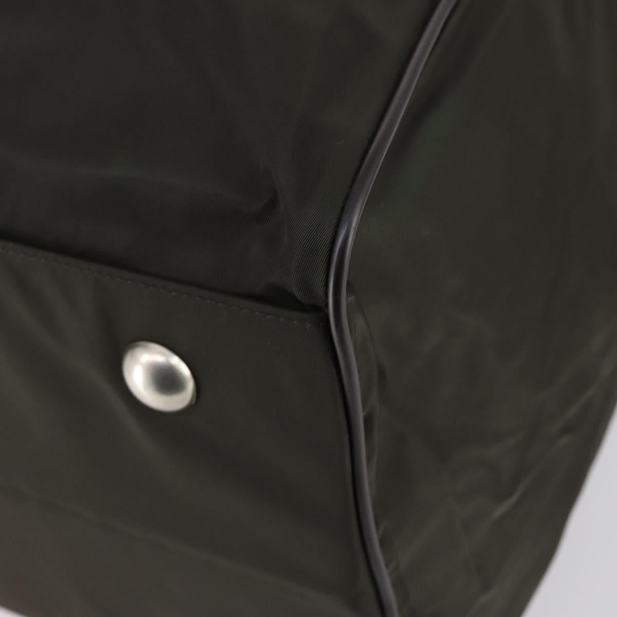PRADA Boston Bag Nylon Leather Khaki Silver Auth bs31176