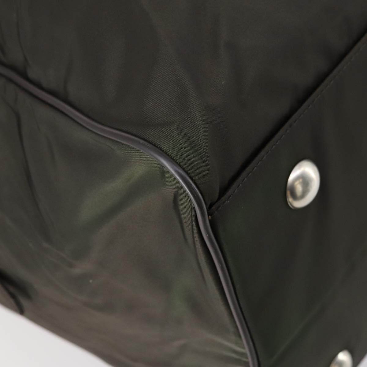 PRADA Boston Bag Nylon Leather Khaki Silver Auth bs31176