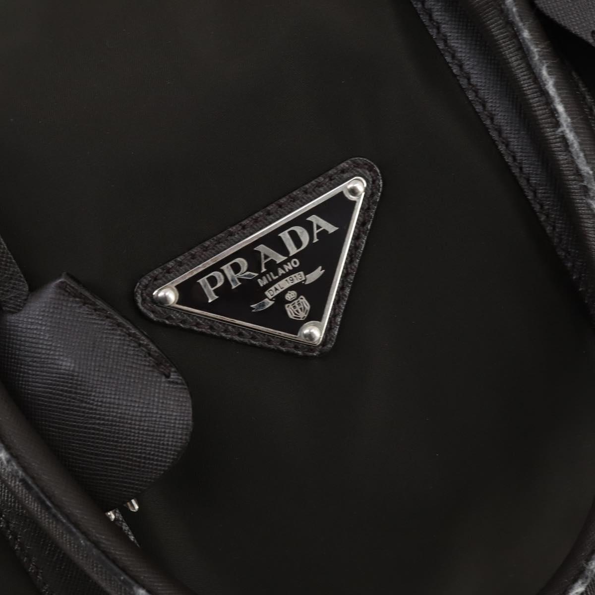 PRADA Boston Bag Nylon Leather Khaki Silver Auth bs31176