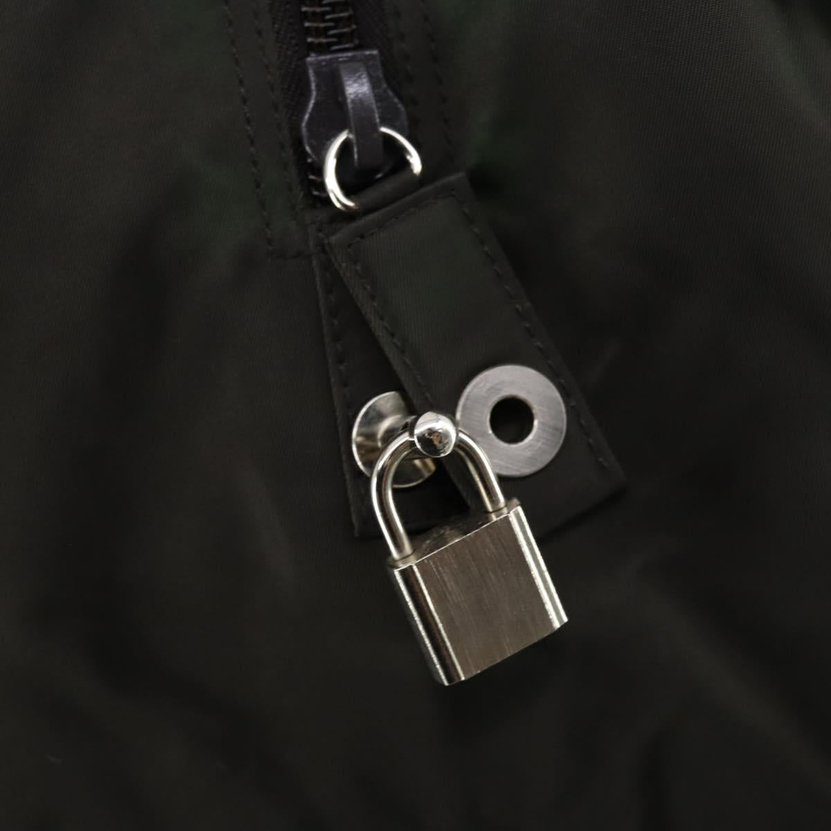 PRADA Boston Bag Nylon Leather Khaki Silver Auth bs31176