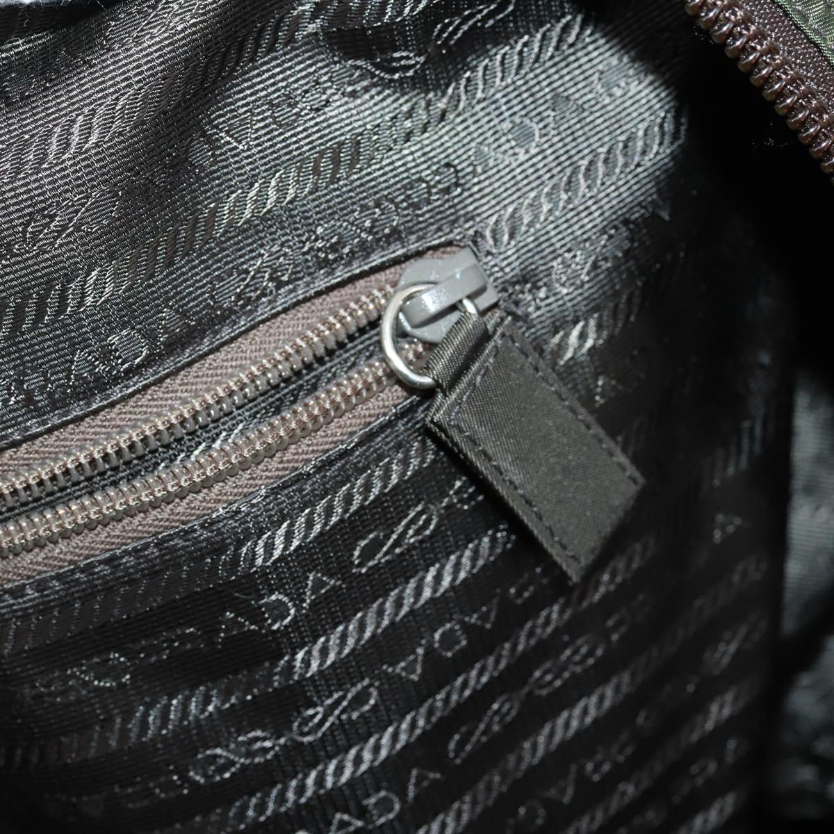 PRADA Boston Bag Nylon Leather Khaki Silver Auth bs31176