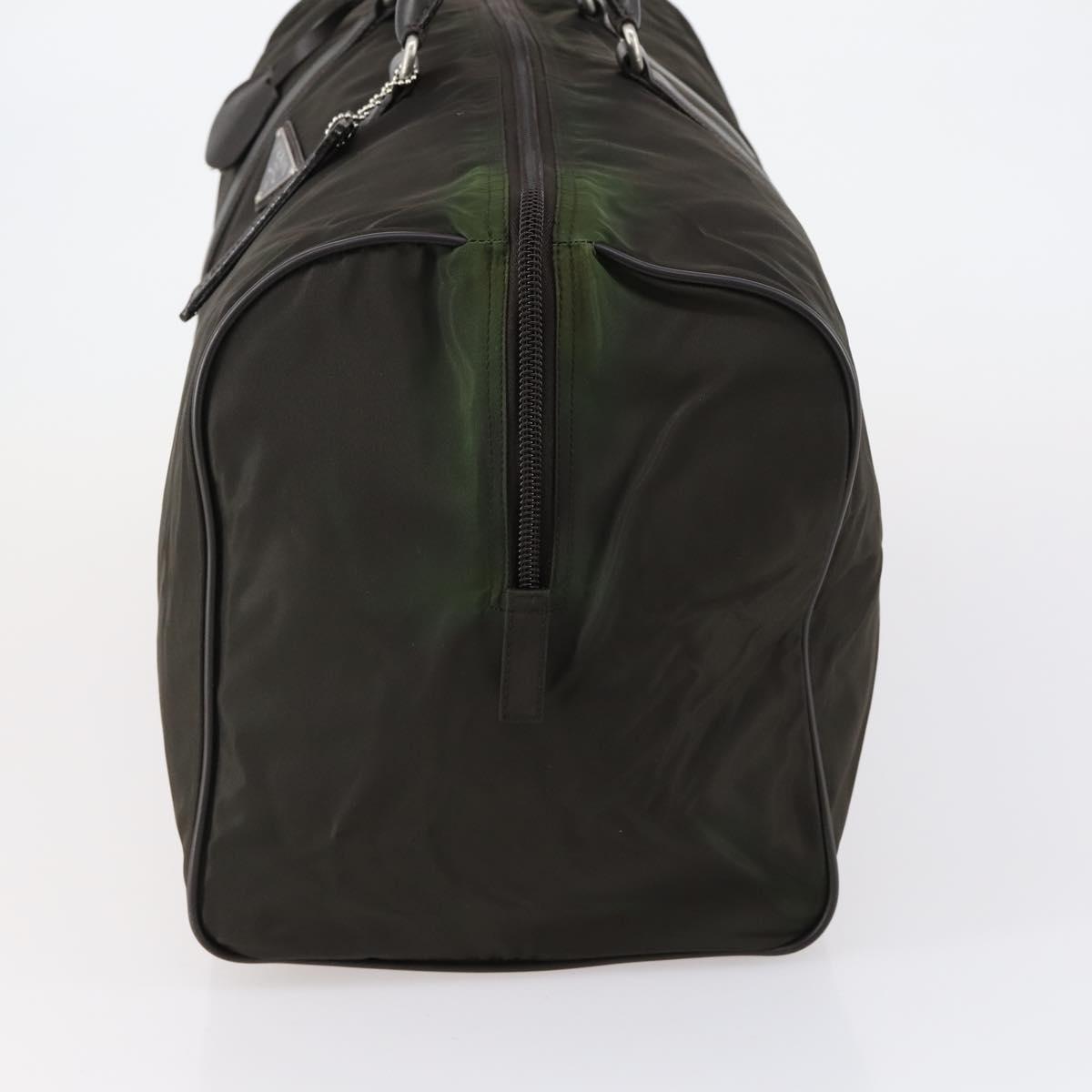 PRADA Boston Bag Nylon Leather Khaki Silver Auth bs31176