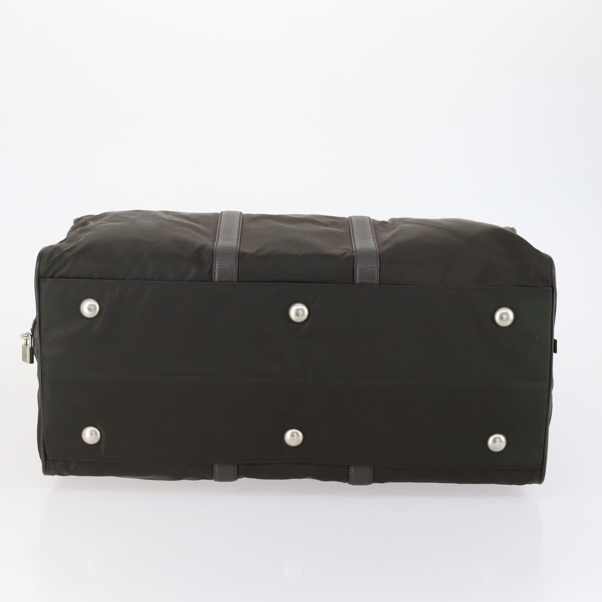 PRADA Boston Bag Nylon Leather Khaki Silver Auth bs31176