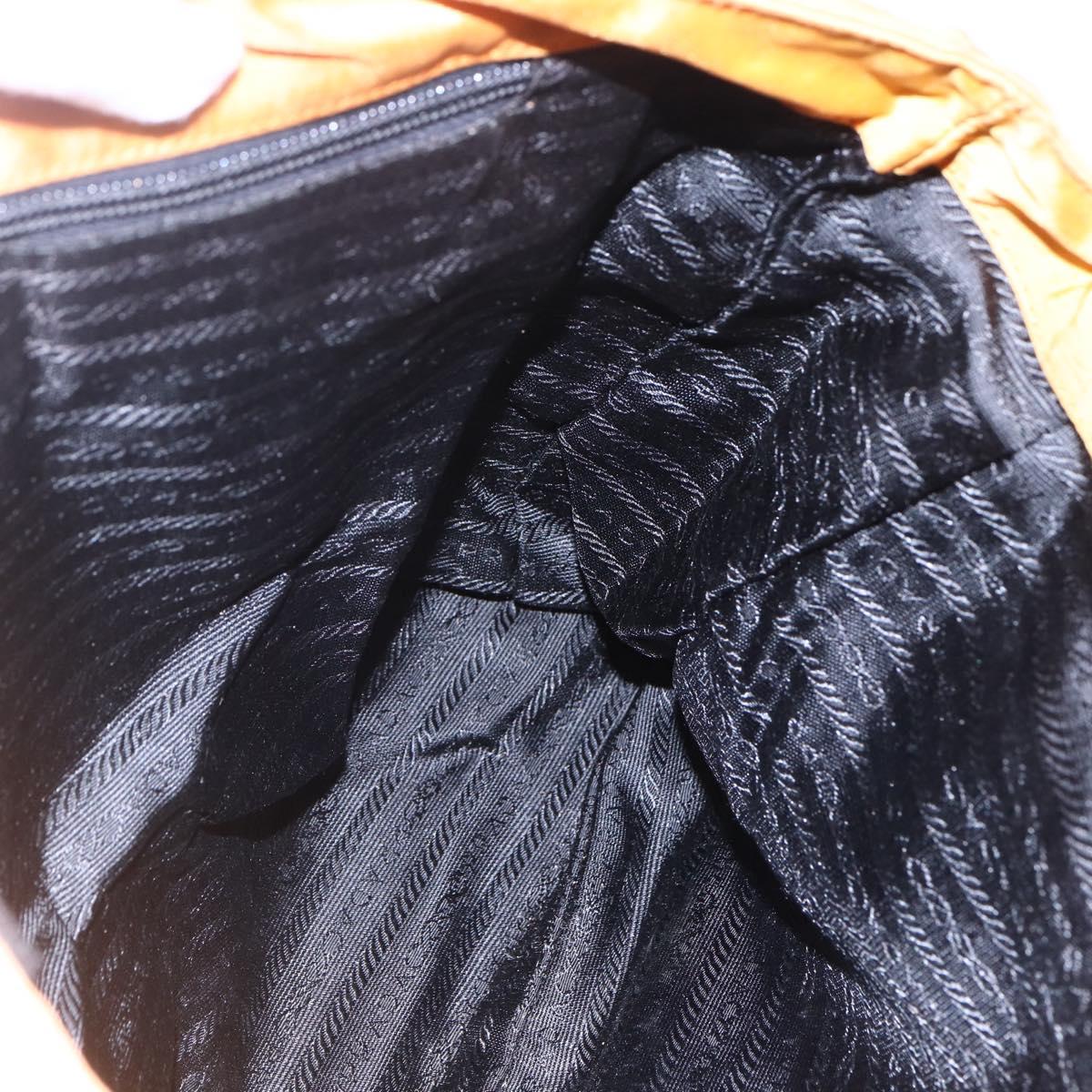 PRADA Chain Shoulder Bag Nylon Orange Gold Auth bs31177