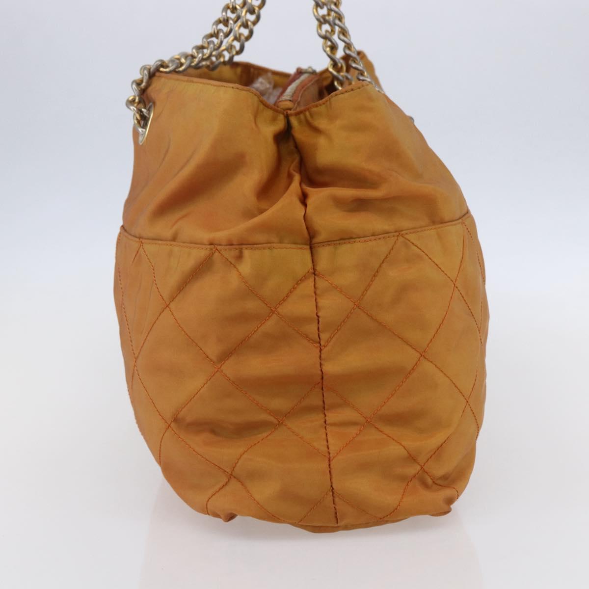 PRADA Chain Shoulder Bag Nylon Orange Gold Auth bs31177