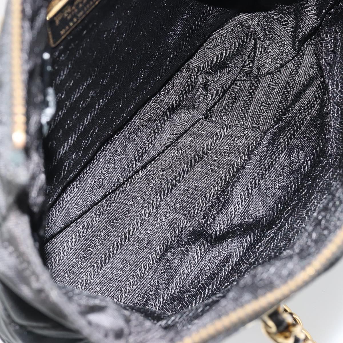 PRADA Chain Shoulder Bag Nylon Black Gold Auth bs31178