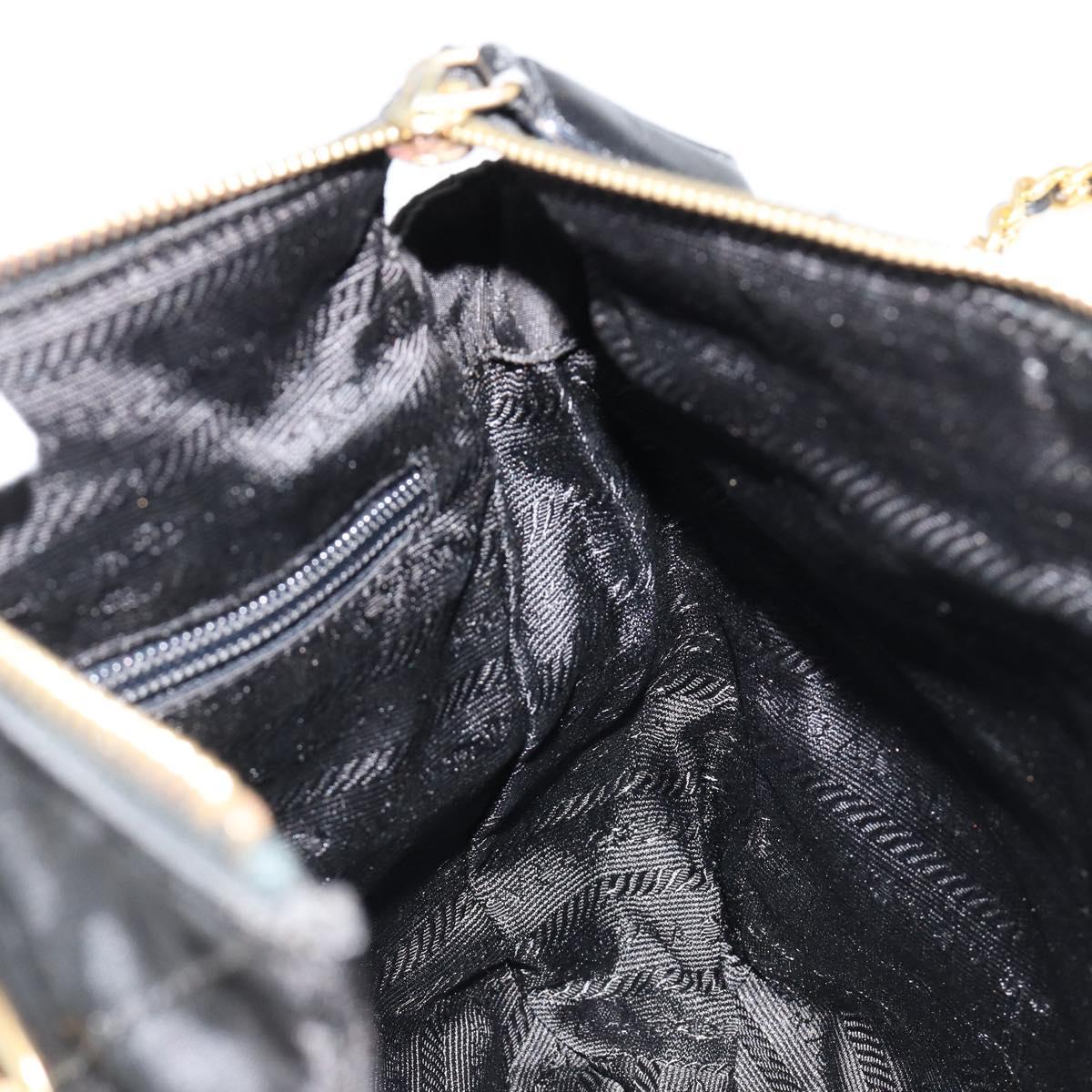 PRADA Chain Shoulder Bag Nylon Black Gold Auth bs31178