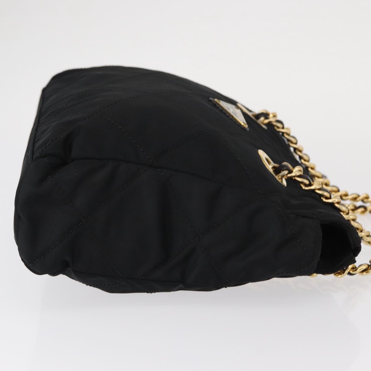 PRADA Chain Shoulder Bag Nylon Black Gold Auth bs31178