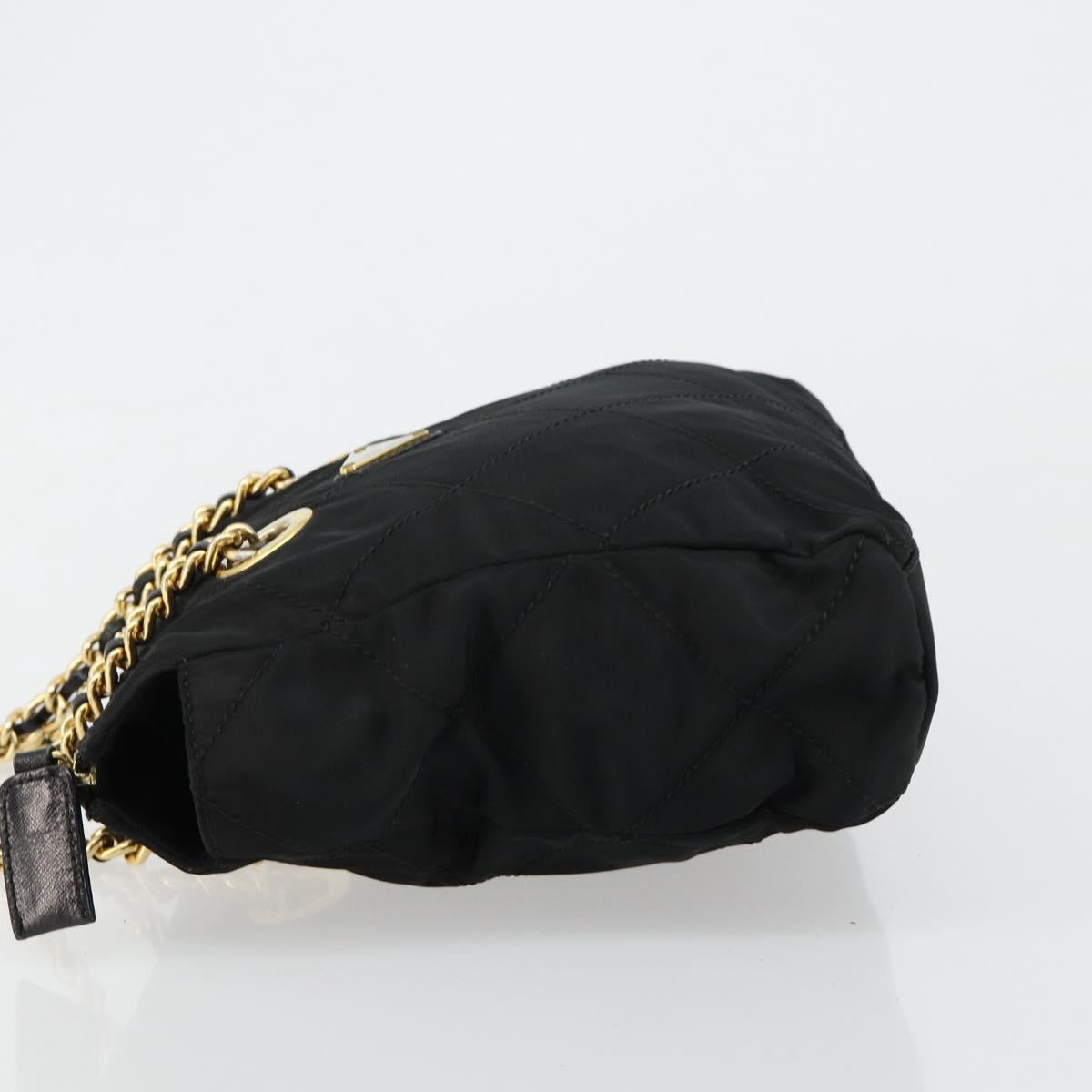 PRADA Chain Shoulder Bag Nylon Black Gold Auth bs31178