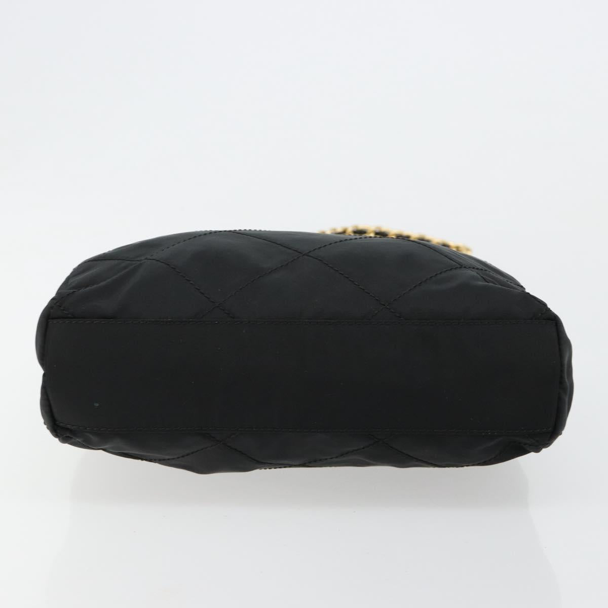 PRADA Chain Shoulder Bag Nylon Black Gold Auth bs31178