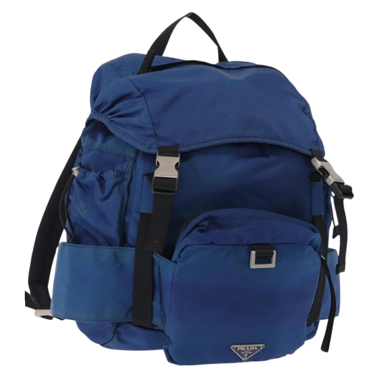PRADA Backpack Nylon Blue Silver Auth bs31181
