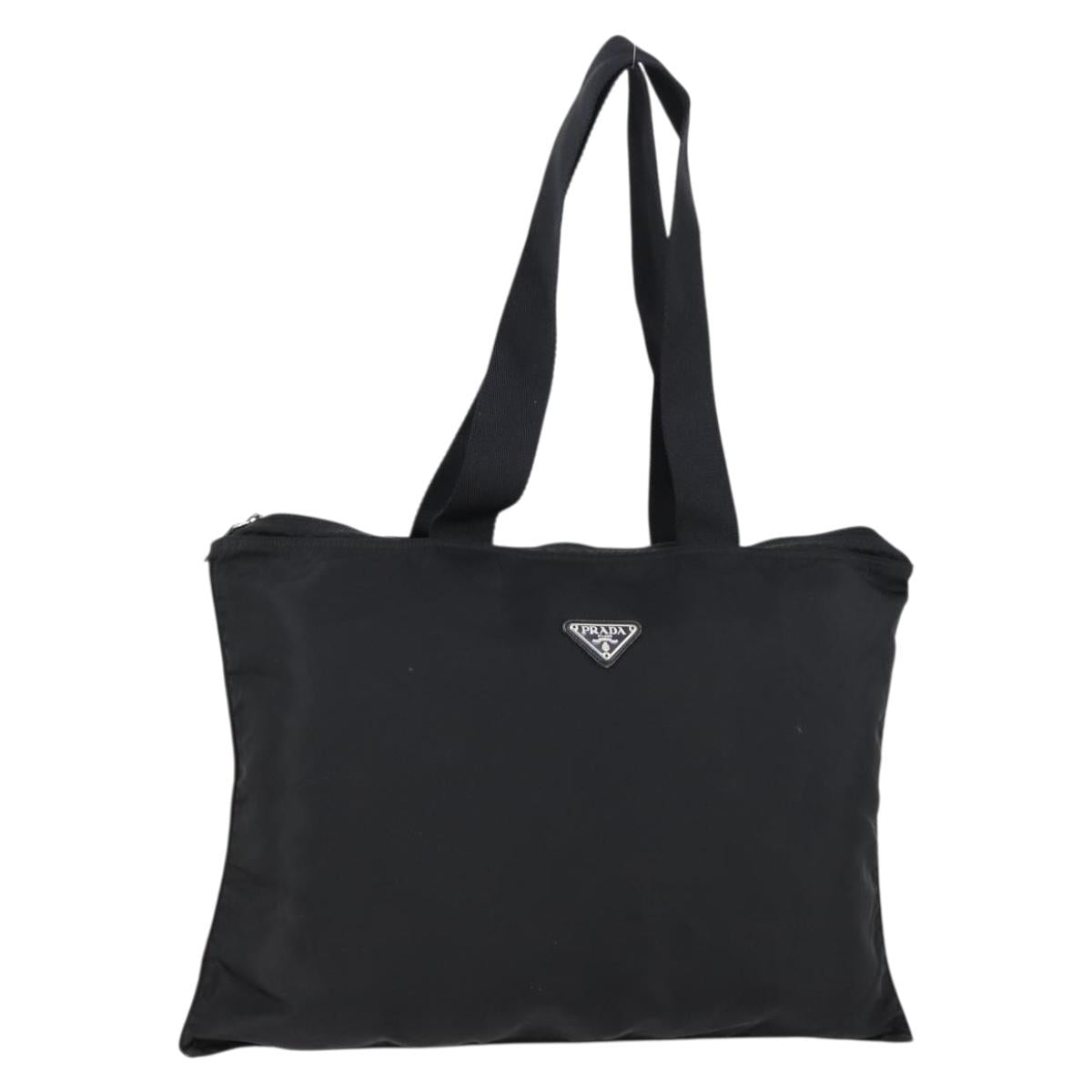PRADA Tote Bag Nylon Black Silver Auth bs31182