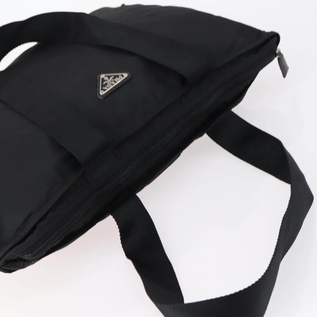 PRADA Tote Bag Nylon Black Silver Auth bs31182