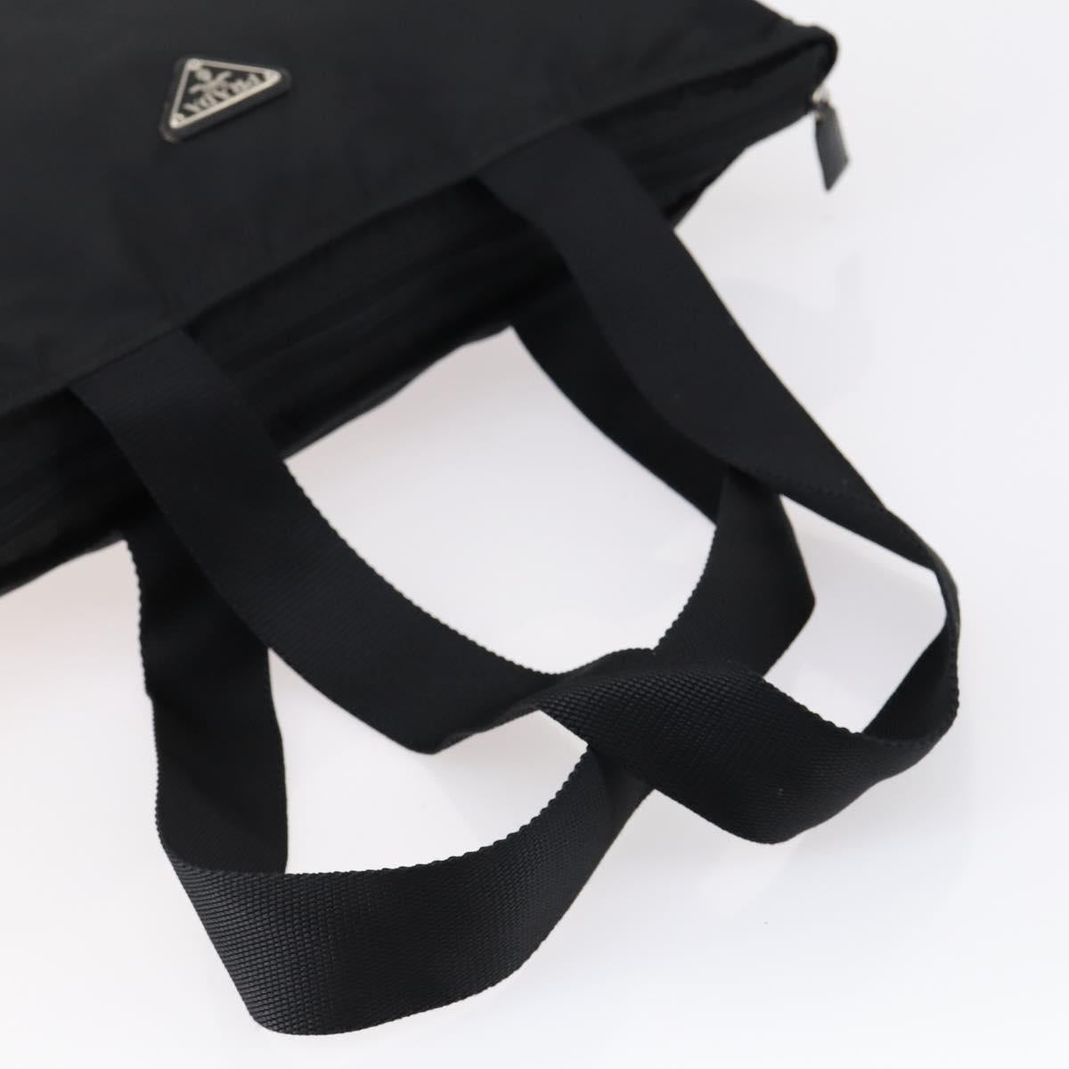 PRADA Tote Bag Nylon Black Silver Auth bs31182