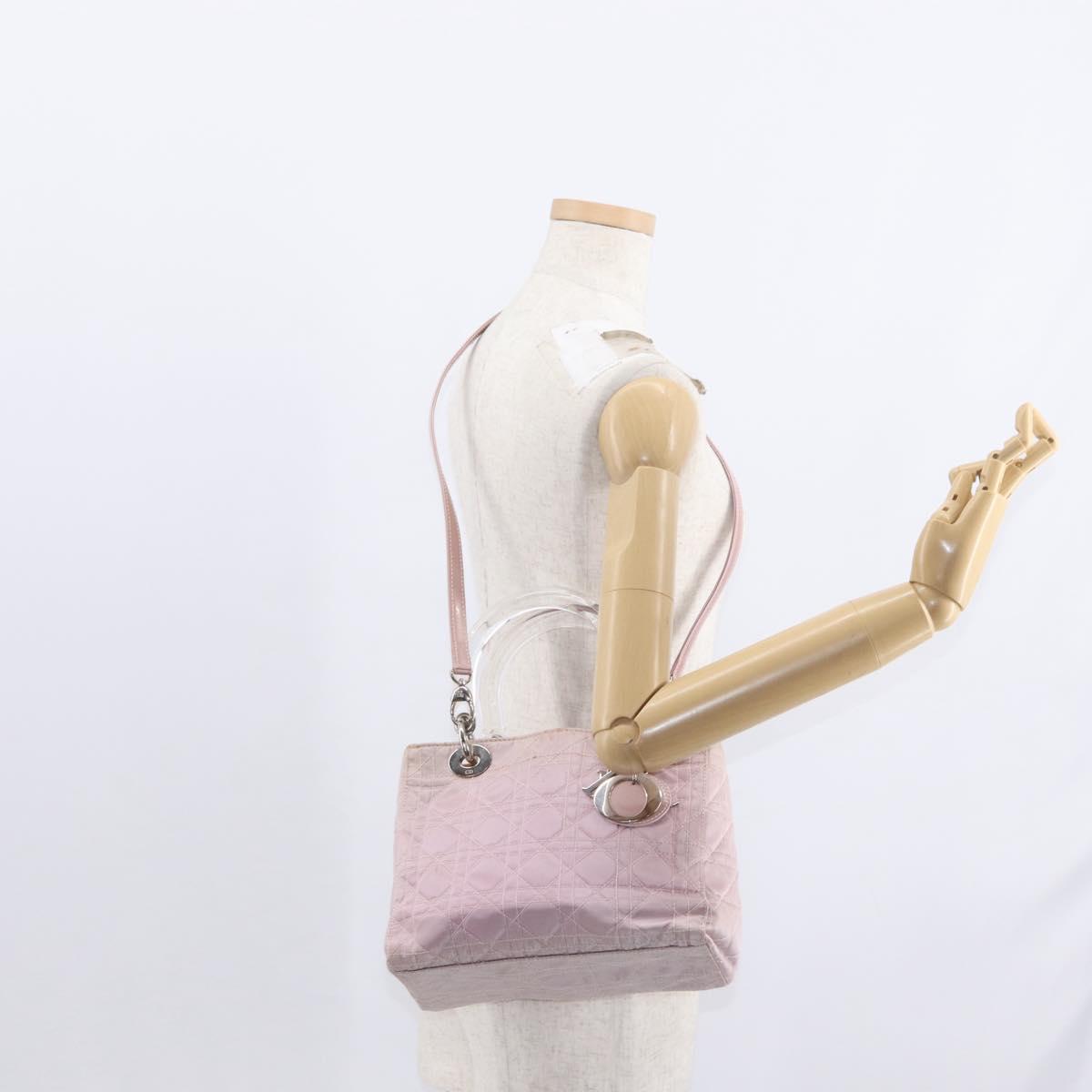 Christian Dior Canage Hand Bag Nylon 2way Pink Silver Auth bs31183