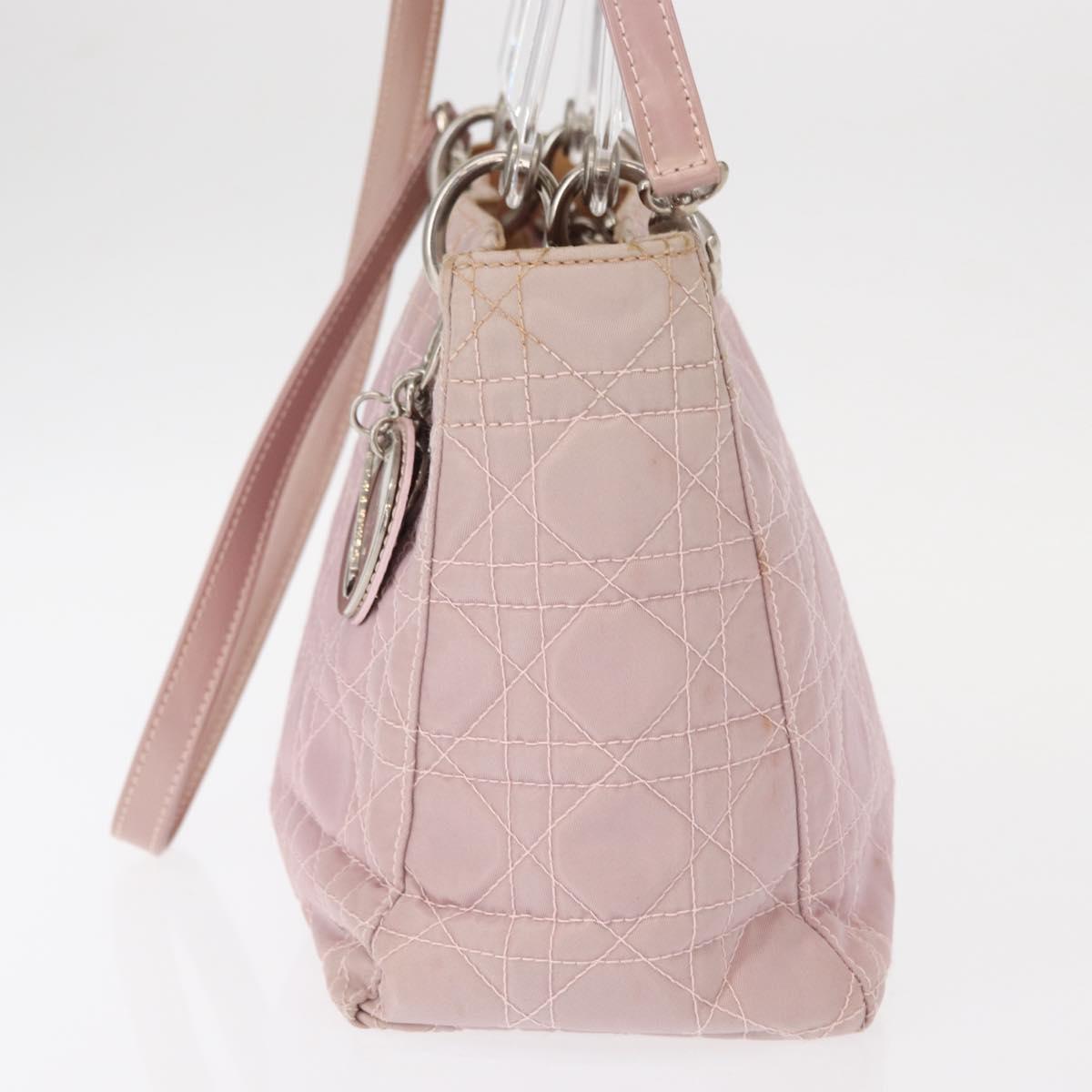 Christian Dior Canage Hand Bag Nylon 2way Pink Silver Auth bs31183