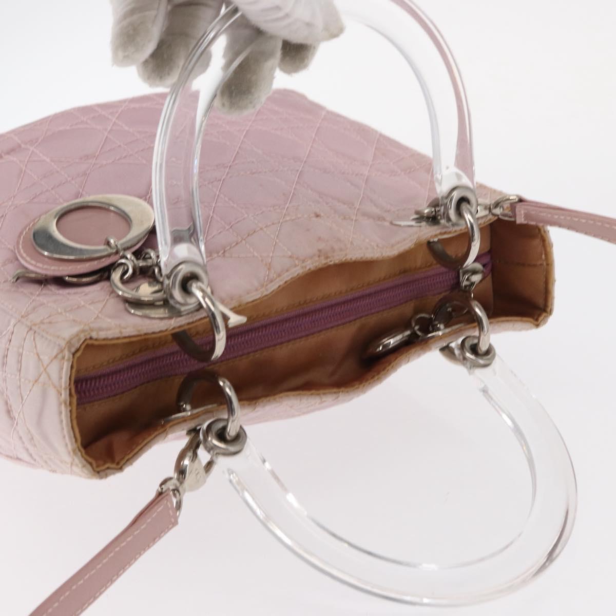 Christian Dior Canage Hand Bag Nylon 2way Pink Silver Auth bs31183