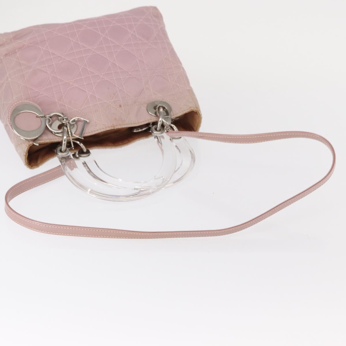 Christian Dior Canage Hand Bag Nylon 2way Pink Silver Auth bs31183