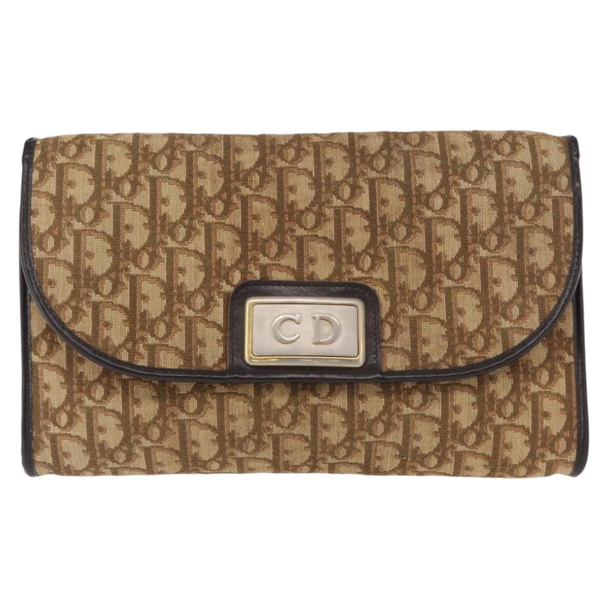 Christian Dior Trotter Canvas Chain Shoulder Bag Brown Gold Auth bs31184