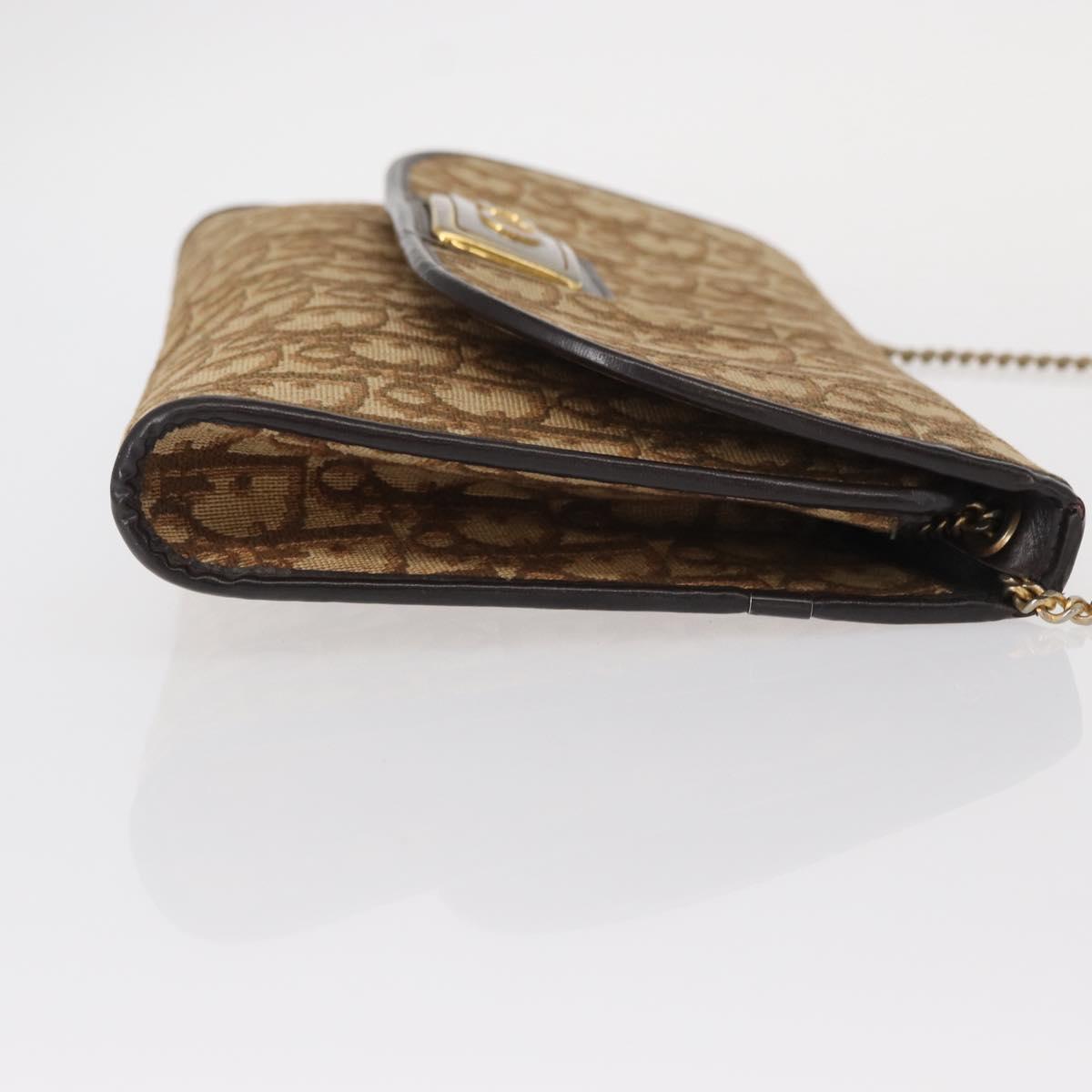 Christian Dior Trotter Canvas Chain Shoulder Bag Brown Gold Auth bs31184