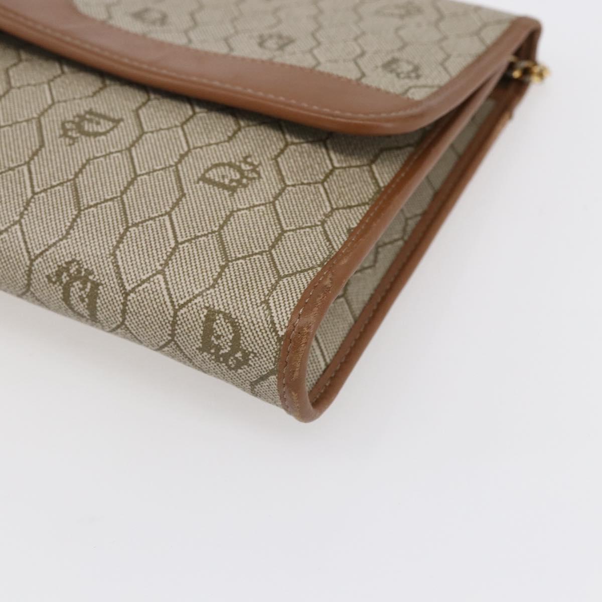 Christian Dior Honeycomb Canvas Chain Shoulder Bag PVC Beige Gold Auth bs31185