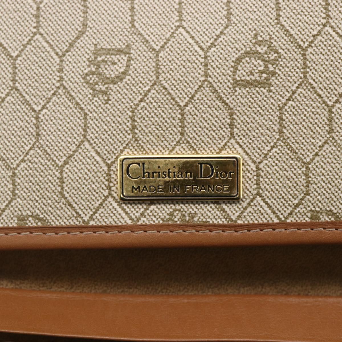Christian Dior Honeycomb Canvas Chain Shoulder Bag PVC Beige Gold Auth bs31185