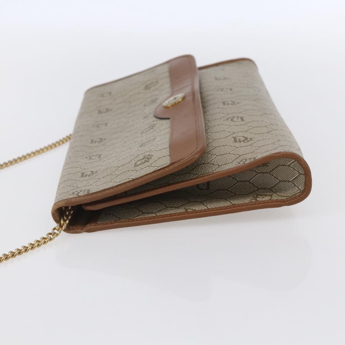 Christian Dior Honeycomb Canvas Chain Shoulder Bag PVC Beige Gold Auth bs31185