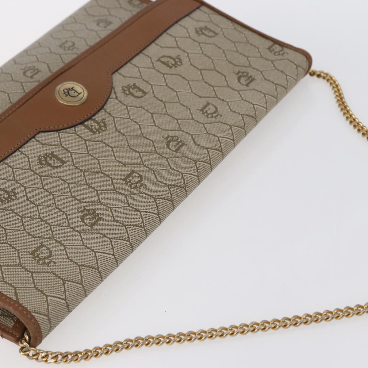 Christian Dior Honeycomb Canvas Chain Shoulder Bag PVC Beige Gold Auth bs31185