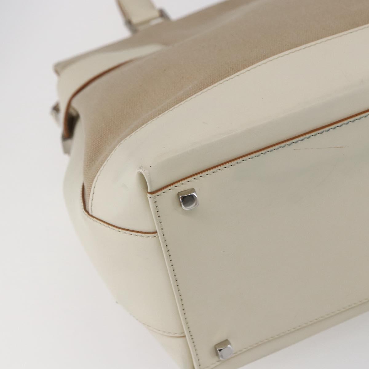 Salvatore Ferragamo Gancini Tote Bag Canvas 2way Beige Silver Auth bs31186