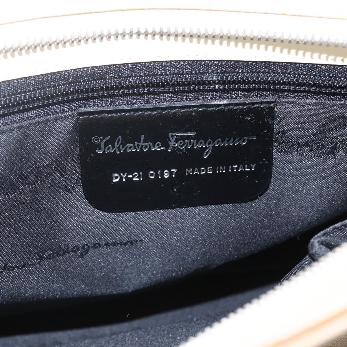 Salvatore Ferragamo Gancini Tote Bag Canvas 2way Beige Silver Auth bs31186